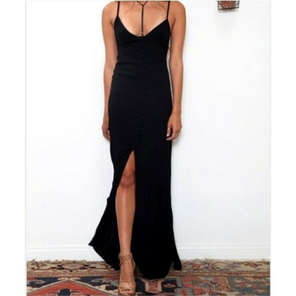 New Flynn Skye Unbutton Me Fresh Black Dress Womens L Maxi Button Front - Picture 1 of 12